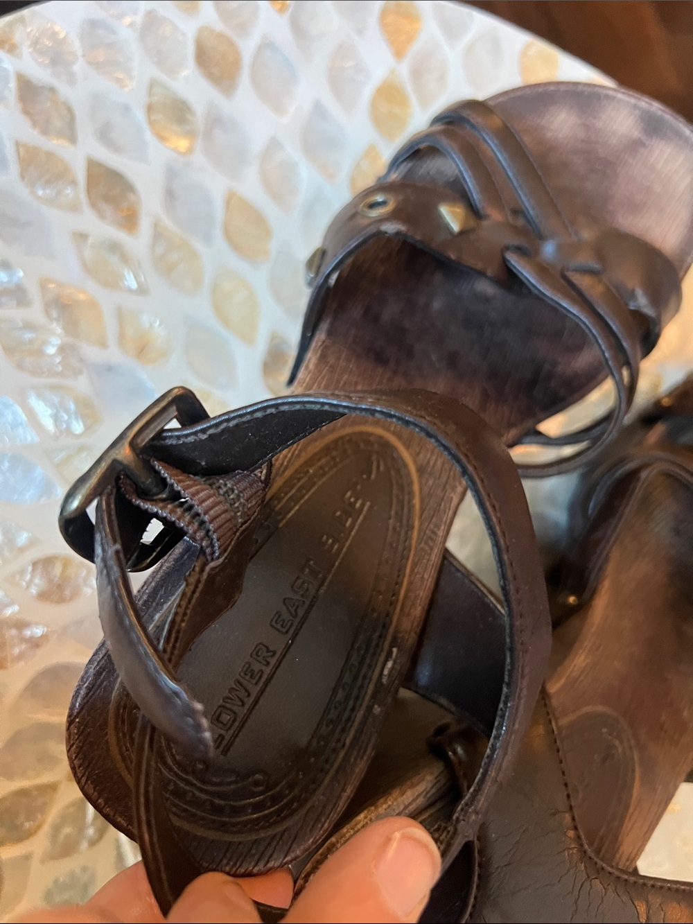 Lower east side, dark brownStudded Wooden-Effect Platform Wedge Y2K Vintage - Picture 6 of 10